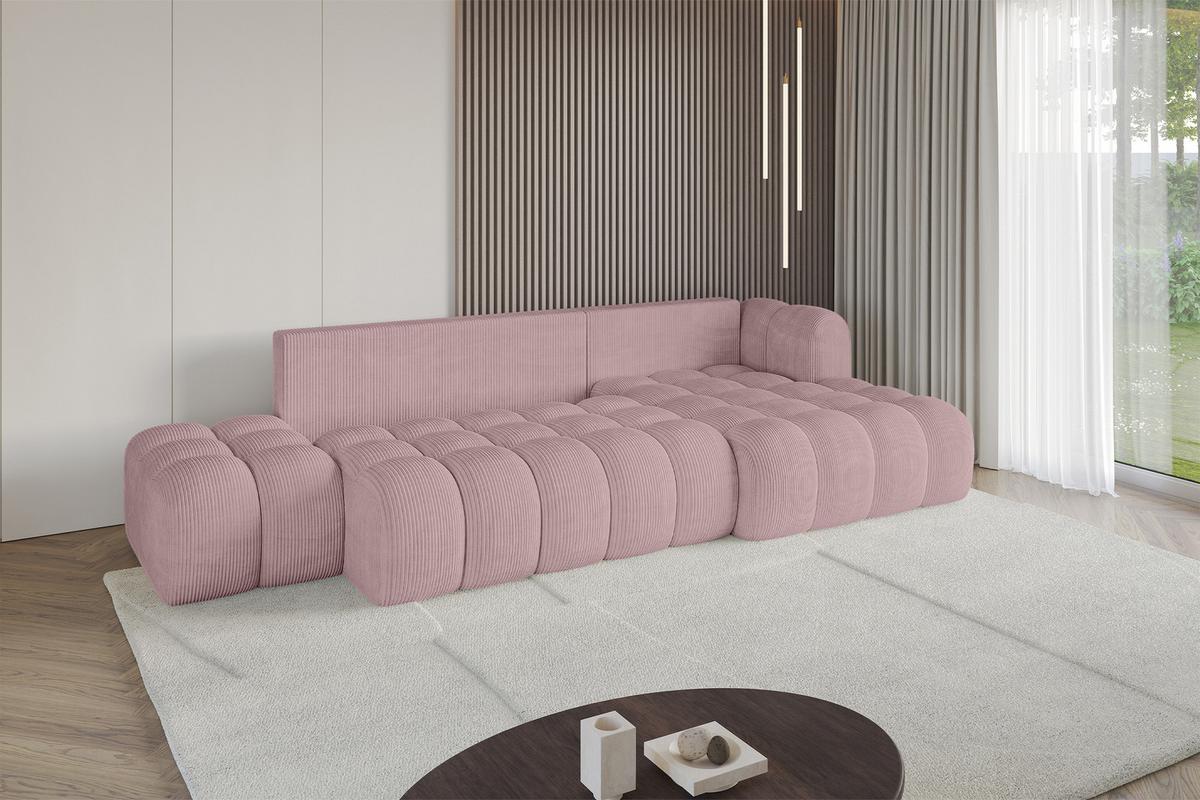 ECKSOFA mit Schlaffunktion Ottomane RECHTS OLEA-L2 321x164x75 Rosa Cord - Schwarz/Rosa, Holzwerkstoff/Kunststoff (164/321cm) - ALTDECOR