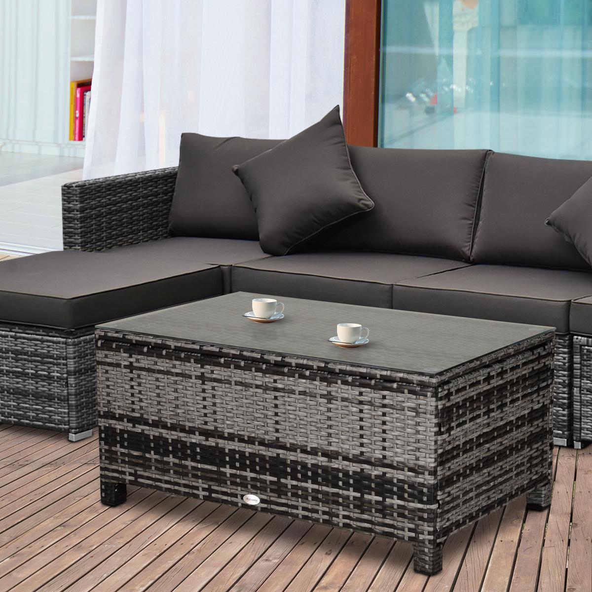 COUCHTISCH Rattan, Metall, Gehärtetes Glas, Grau - Grau, Kunststoff (85/50/39cm) - Outsunny