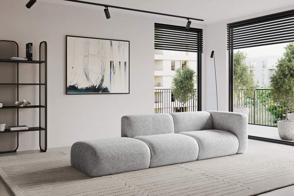 SOFA Ottomane Rechts MIRA-S3 296x89x70 Grau Velours - Schwarz/Grau, Holzwerkstoff/Kunststoff (296/70/89cm) - ALTDECOR