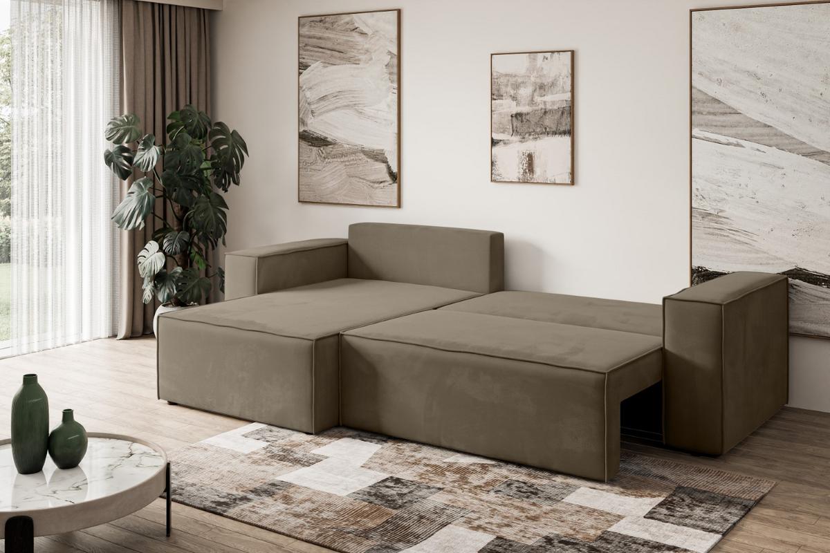ECKSOFA mit Schlaffunktion und Bettkasten CELTIC-XL - 277x143x83 cm Braun Velours - Schwarz/Braun, Holzwerkstoff/Kunststoff (277/143cm) - ALTDECOR