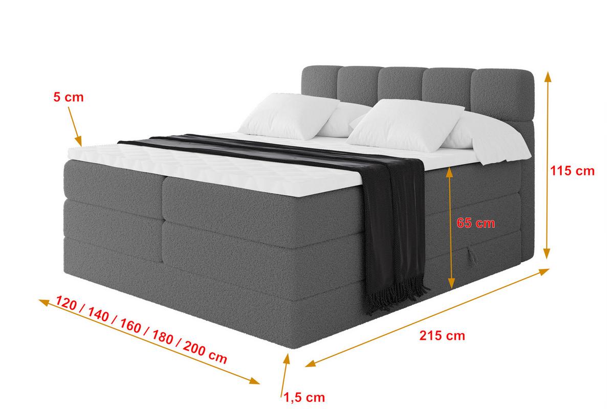 BOXBETT mit Matratze H3/H4 - FAMA KING - 140x200 cm Grau Quelle - Schieferfarben, Holzwerkstoff (140/200cm) - ALTDECOR