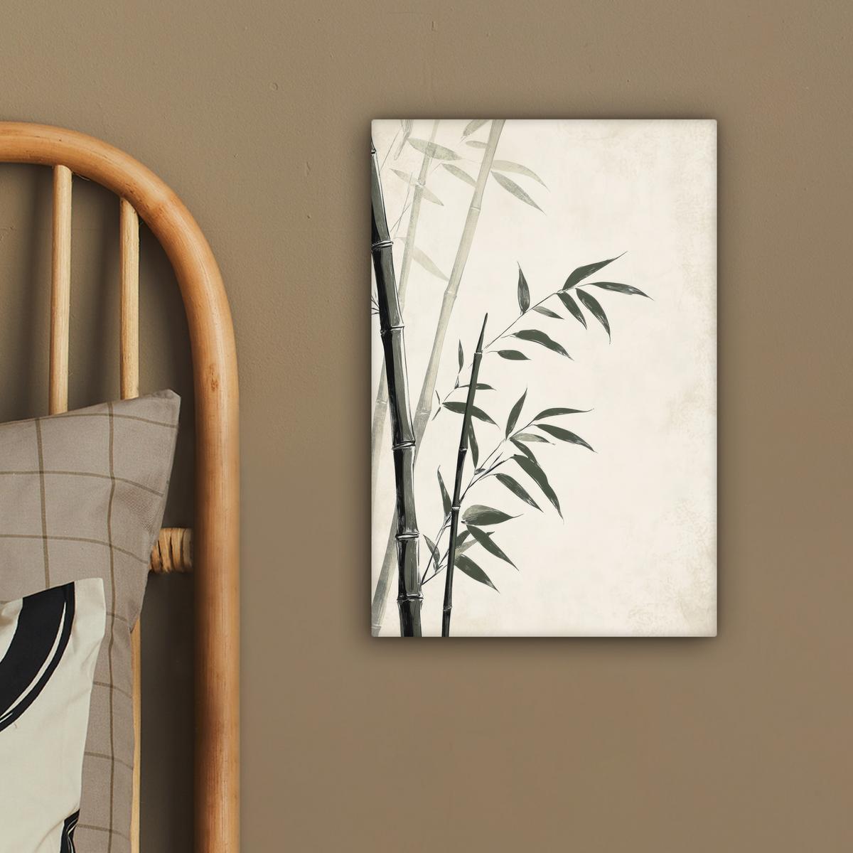 LEINWANDBILD Japandi - Bambus - Beige Deko Wohnzimmer 20x30 cm - Eukalyptusholzfarben, Textil (20/30cm) - MuchoWow