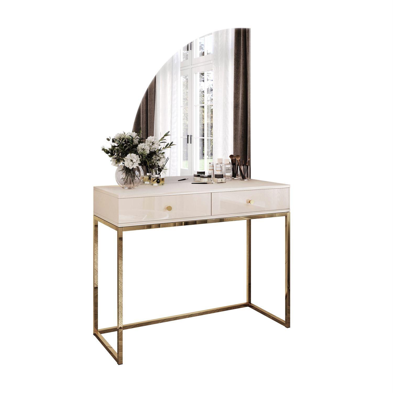 SCHMINKTISCH QUINNIE KASCHMIR mit LED-Spiegel gold Chrom links gold Griff - Kaschmir/Goldfarben, Holzwerkstoff (100/175/42cm) - Lookway