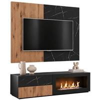 TV-LOWBOARD Eiche, Marmor schwarz 160 cm, TV Unterschrank Set mit Ethanol Kamin - Eichefarben/Schwarz, Holzwerkstoff/Kunststoff (160/180/45cm) - Inn.Furn