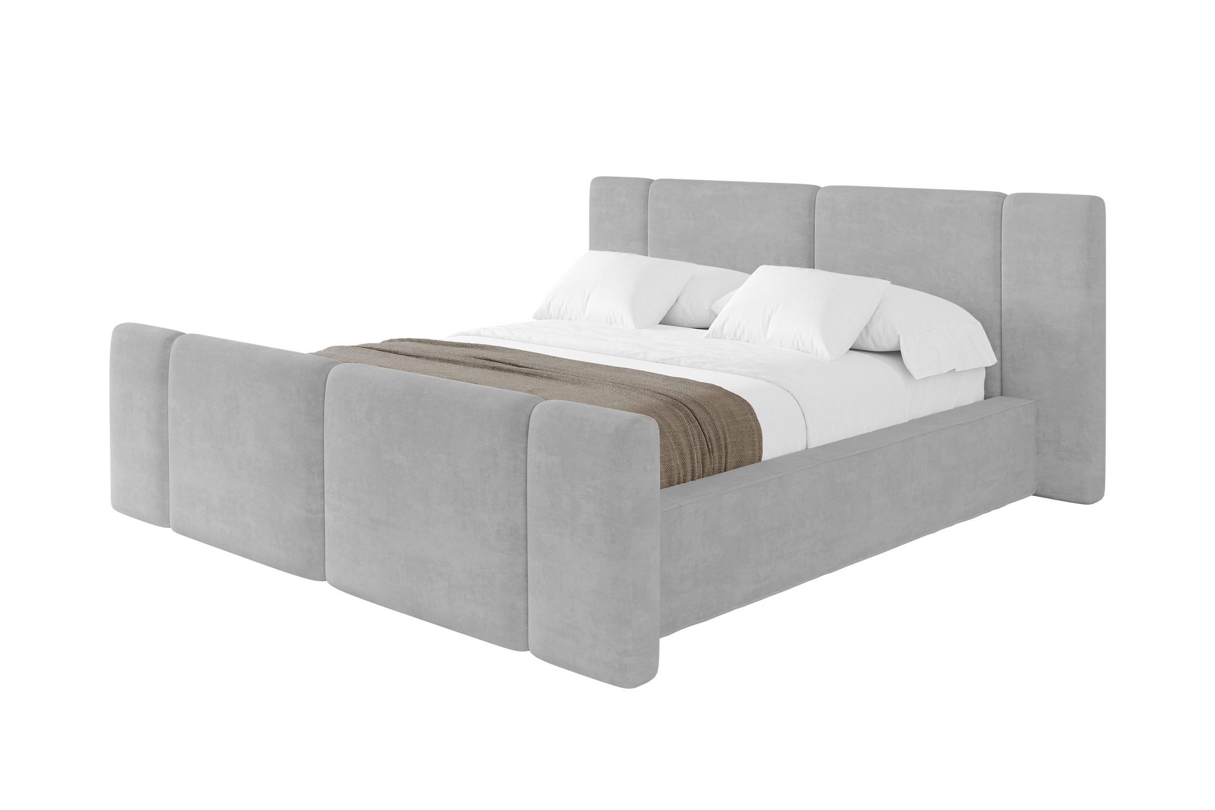 POLSTERBETT mit Bettkasten, Fußteil und Lattenrost, Bett mit Matratze H3/H4 - RIVO-Z 200x200 Grau - Hellgrau, Holzwerkstoff/Textil (200/200cm) - ALTDECOR