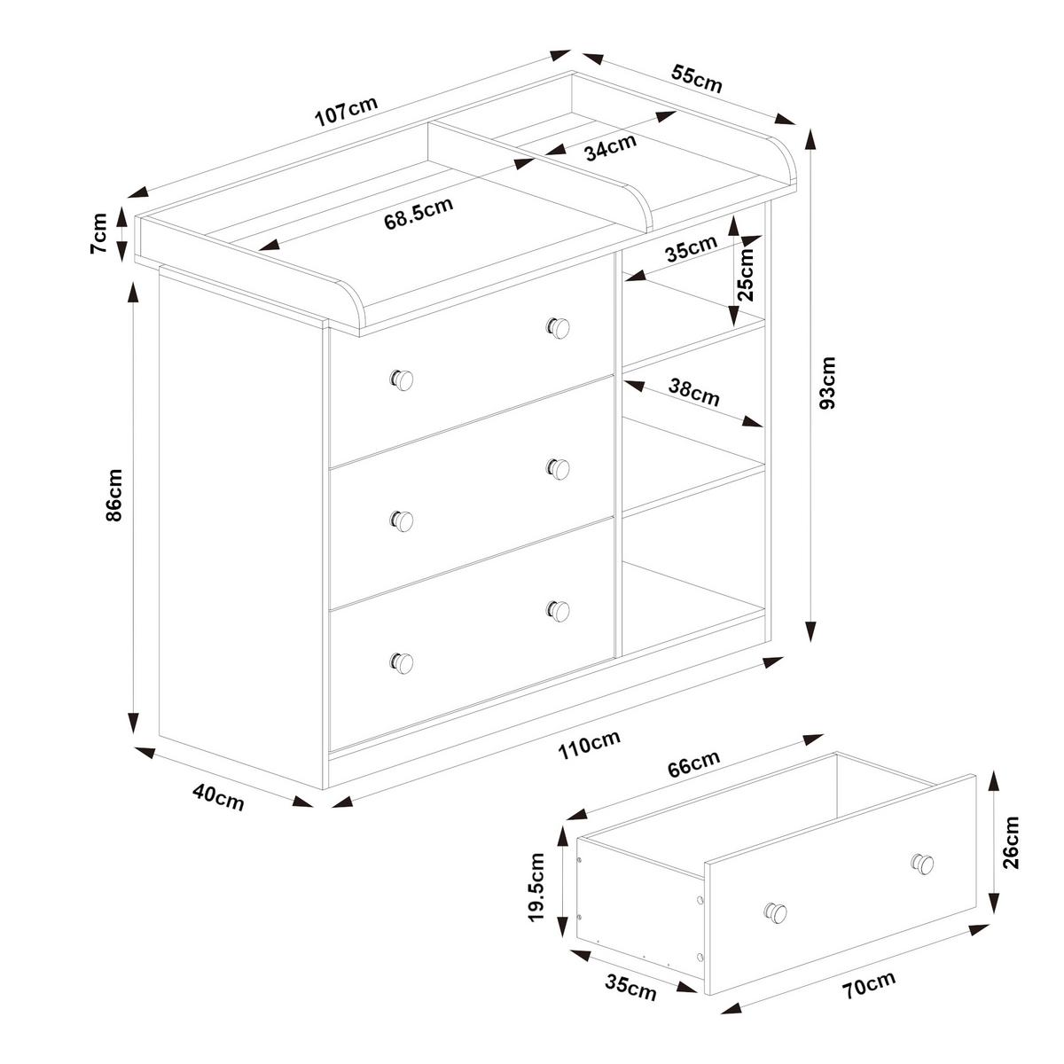WICKELKOMMODE Beldinupp - Eichefarben/Grau, Holzwerkstoff (55/93/110cm) - [en.casa]