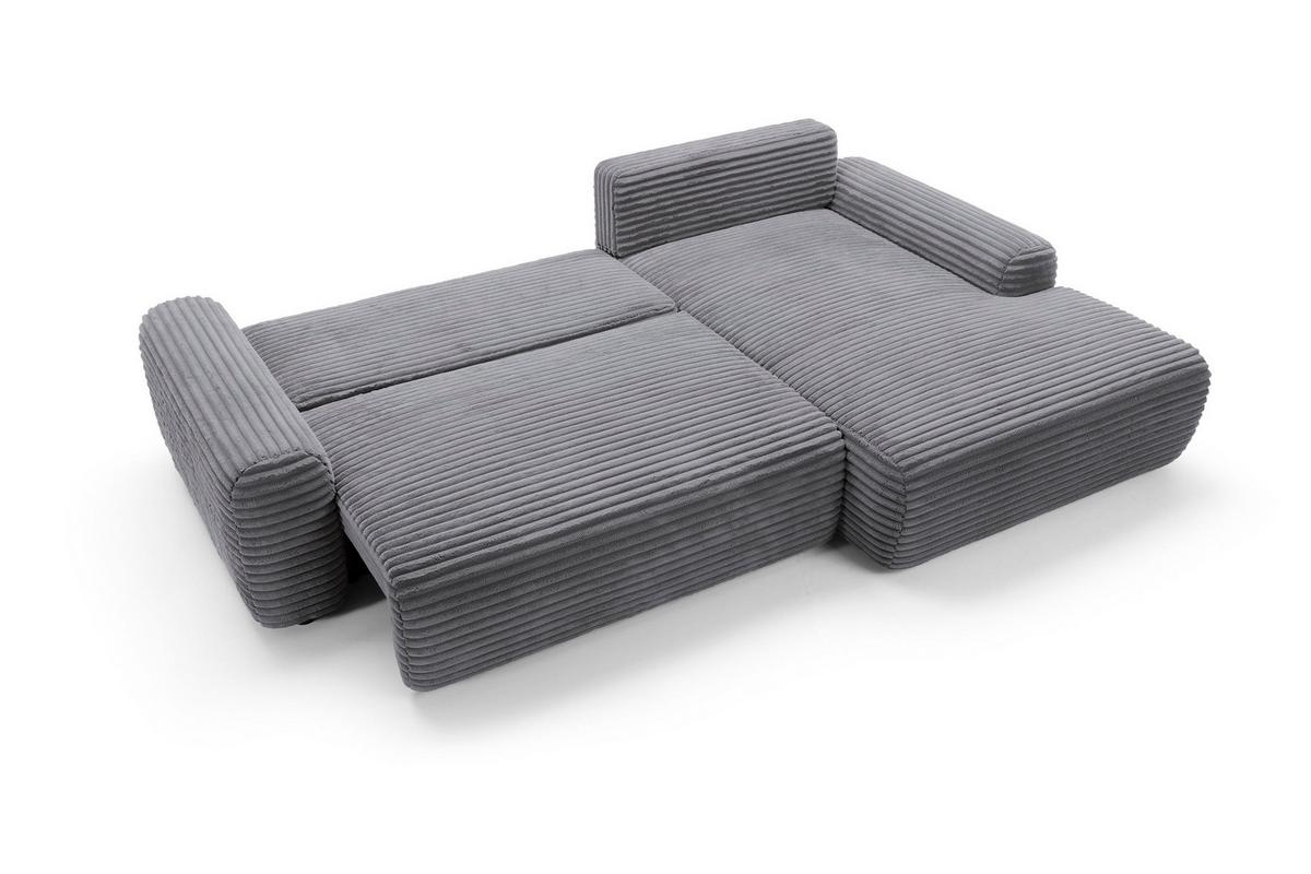 ECKSOFA OSSO Grau Velours-Stoff mit Schlaffunktion - Grau, Holz (264/162cm) - MASSENO
