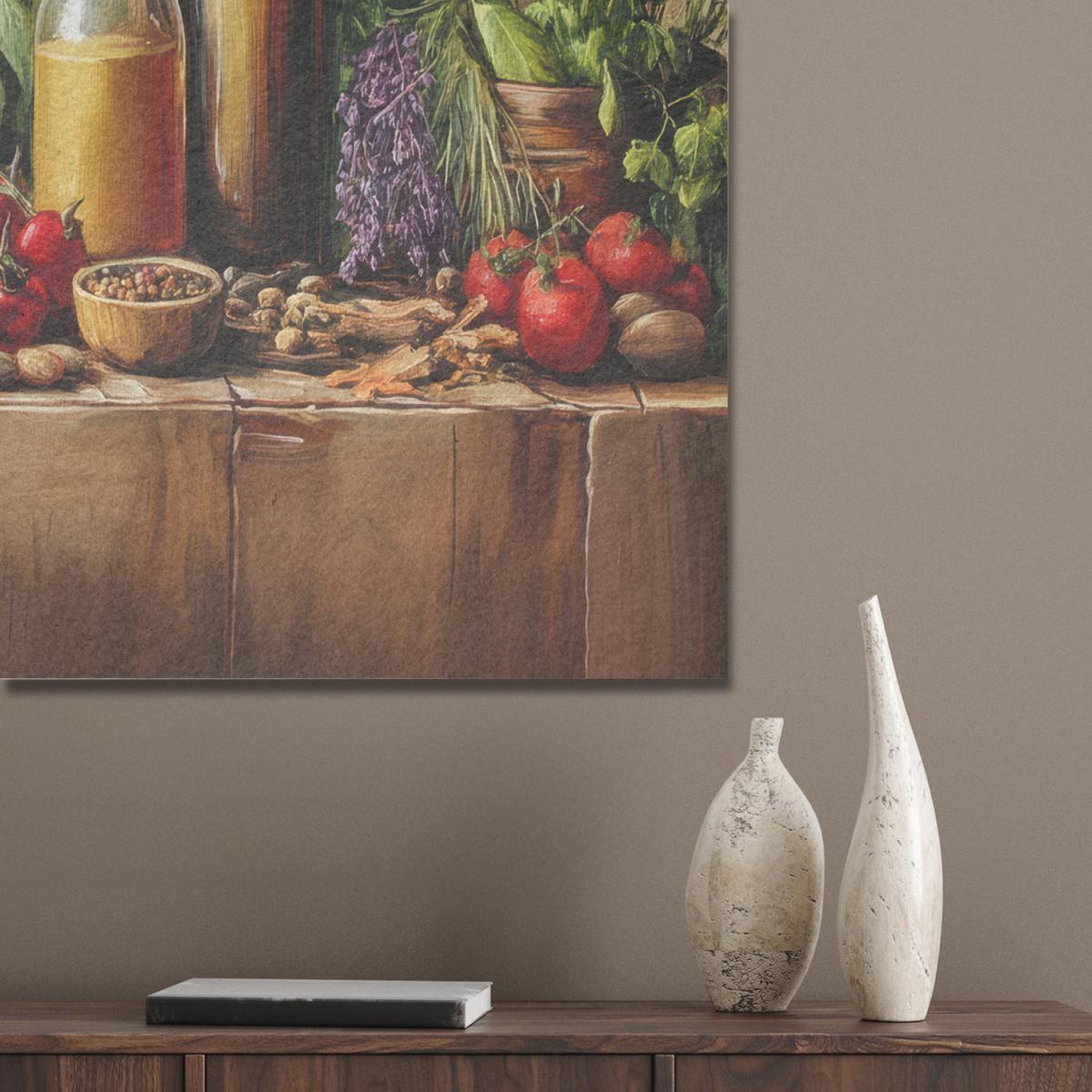 AKUSTIKBILD Stilleben - Kräuter - Gewürze - Früchte - Farbenfroh Wandbilder 60x80 cm - Grün, Kunststoff (60/80/0.9cm) - MuchoWow