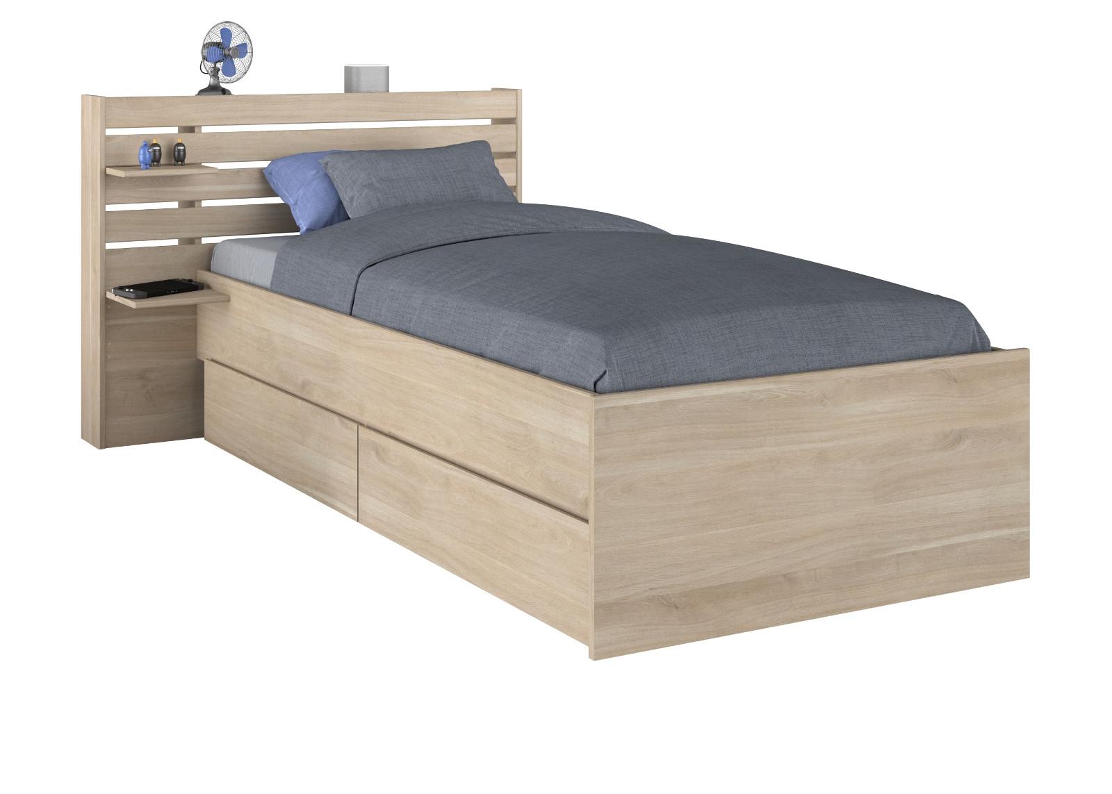 STAURAUMBETT Jugendzimmer Bett 90 x 200 mit 2 x Bettschubkasten - Eichefarben, Holz/Holzwerkstoff (90/200cm) - Parisot Meuble