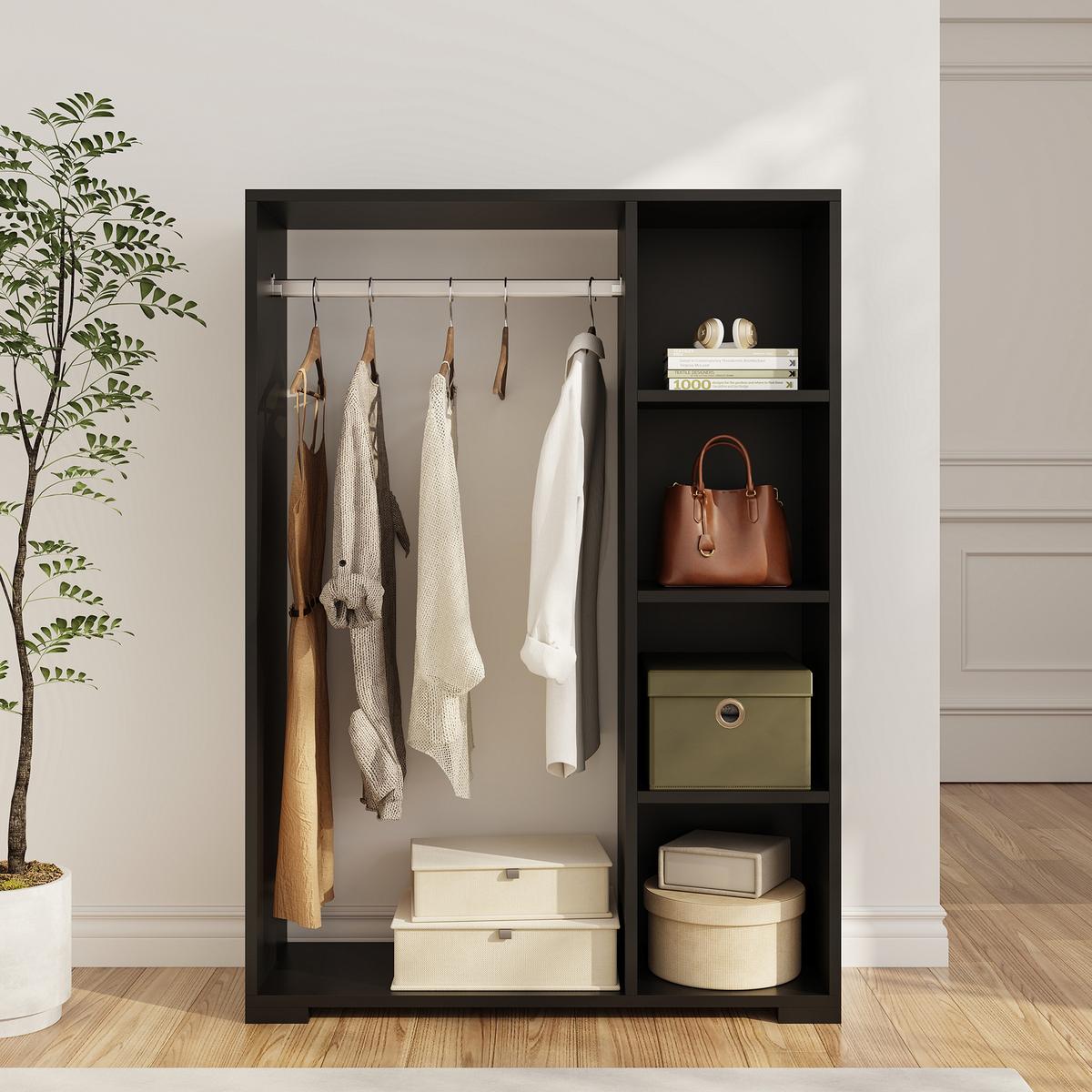 KLEIDERSCHRANK Nesbyen - Schwarz, Holzwerkstoff (90/126/30cm) - [en.casa]