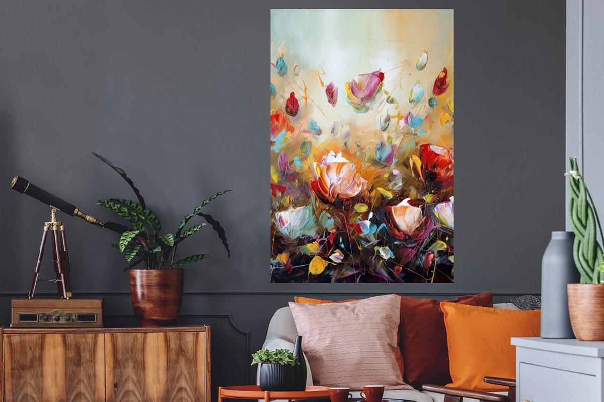 WANDTATTOO Blumen - Kunst - Natur - Ölgemälde Wandaufkleber 80x120 cm - Multicolor, Kunststoff (80/120/0.1cm) - MuchoWow