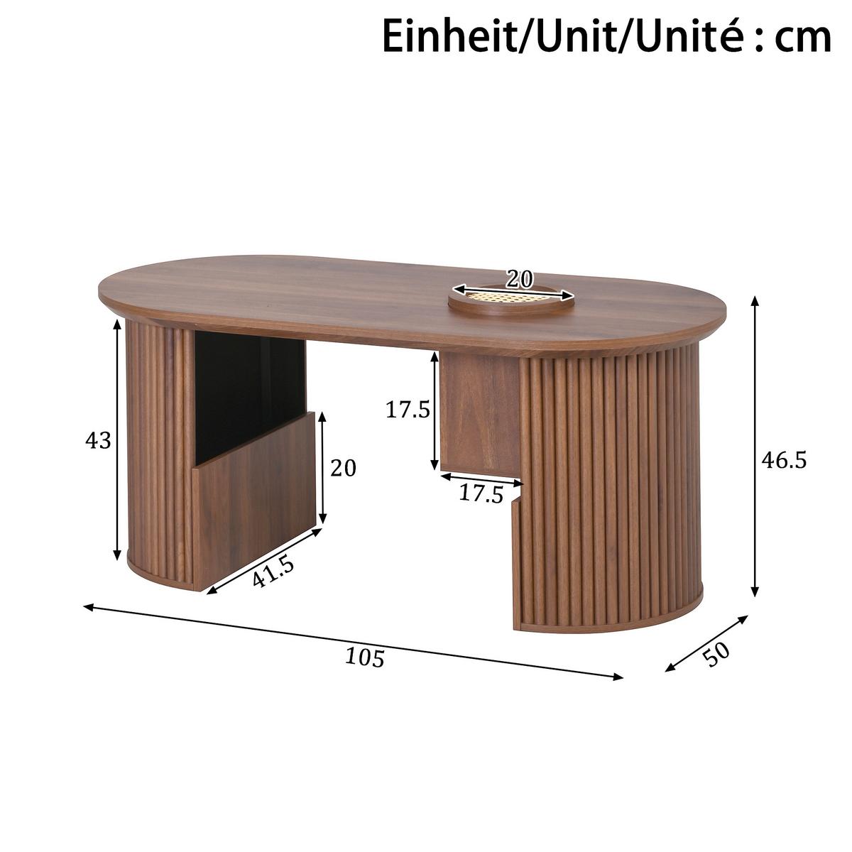 COUCHTISCH Oval Nussbaum Retro-Stil mit vertikaler Textur - Walnussfarben, Holzwerkstoff (50/105/46.5cm) - Urban Meuble