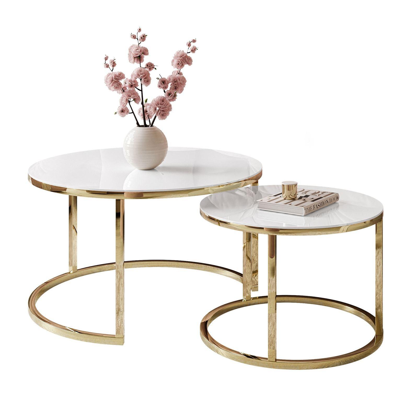 COUCHTISCH CIRI GLASS 2-in-1 CHROME gold - Goldfarben/Weiß, Glas (70/70/47cm) - Lookway