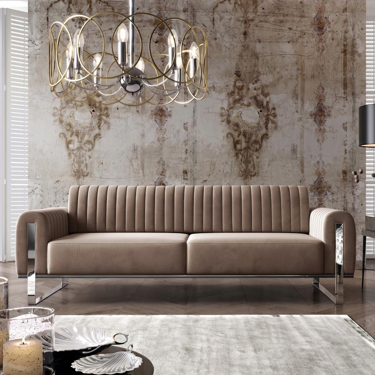 SOFA Parissa 228 cm - Beige/Silberfarben, Textil/Metall (228/79/92cm) - Selsey