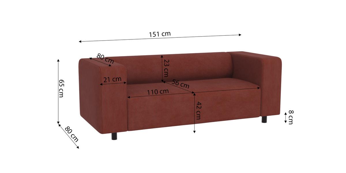 SITZGARNITUR 3+2 Tove Terrakotta Cord - Terracotta/Schwarz, Holz/Kunststoff (175/65/80cm) - S-Style Möbel
