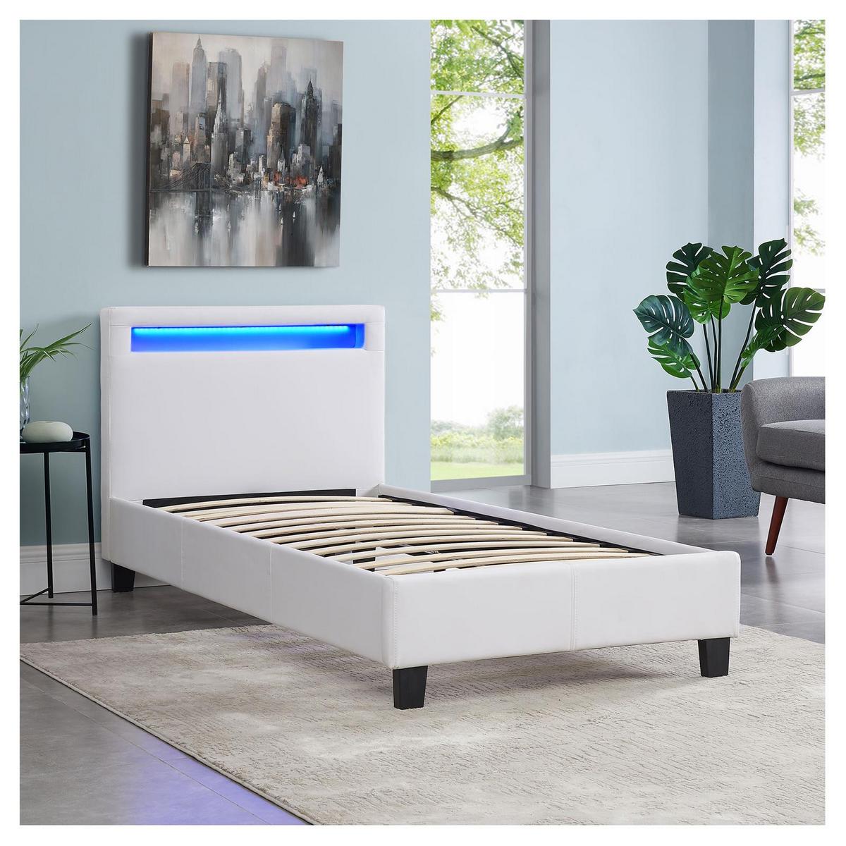 POLSTERBETT MIT LED MANDALAY 90X200 CM - Weiß, Textil (90/200cm) - CARO-Möbel