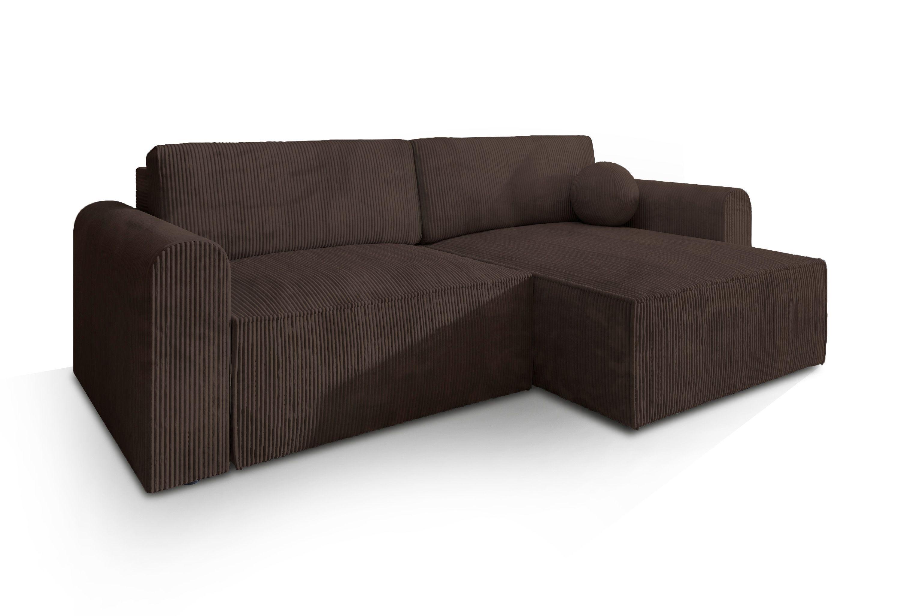 ECKSOFA FIANO P Braun Kordstoff mit Schlaffunktion - Braun/Grau, Holz/Kunststoff (245/148cm) - MASSENO