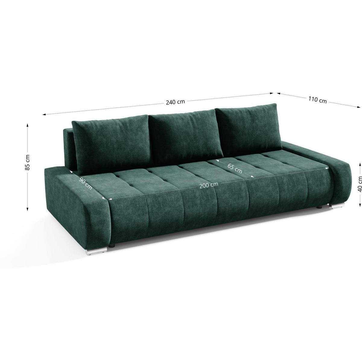 SCHLAFSOFA Draco 3-Sitzer, mit Bettkasten, Dunkelgrün - Dunkelgrün, Textil (240/85/110cm) - Beautysofa