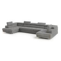 WOHNLANDSCHAFT ISOLANO Grau Velours-Stoff mit Schlaffunktion - Grau, Holz (408/90/202cm) - MASSENO