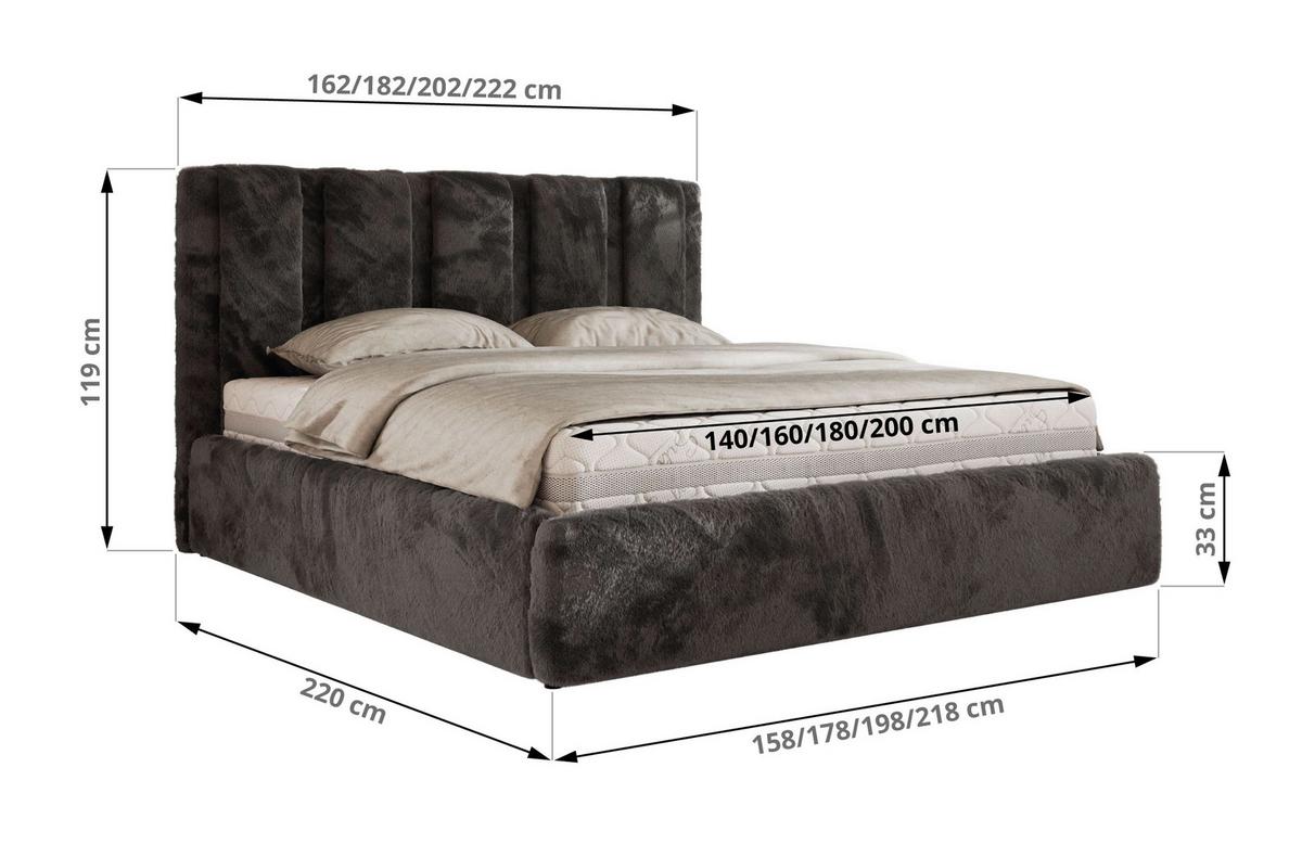 POLSTERBETT SAVINO CLASSIC 160/200 - Dunkelgrau Plüsch - Multipocket-Matratze - Dunkelgrau, Textil (160/200cm) - MKS