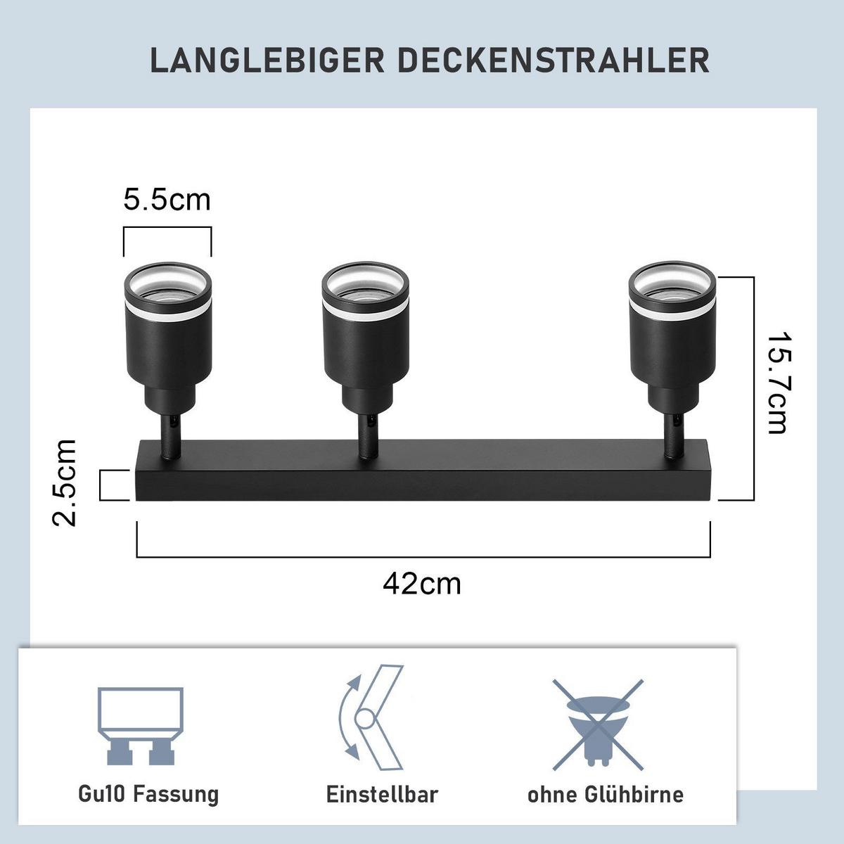 DECKENSTRAHLER Remscheid 3-flammig 42/5/15.7 cm - Schwarz, Metall (42/5/15.7cm) - Nettlife