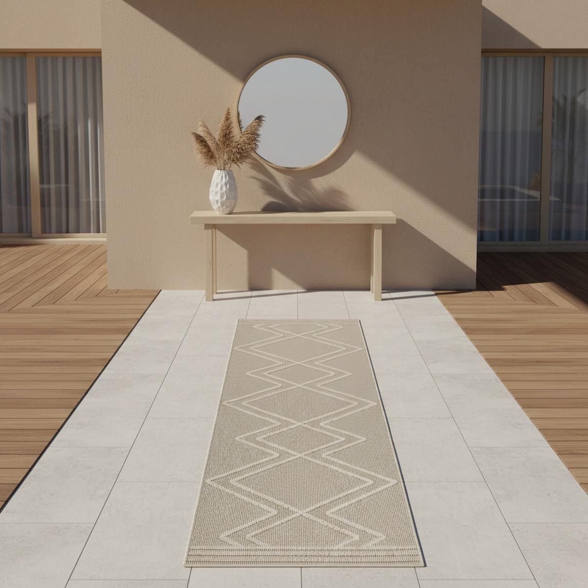 TEPPICH Outdoor IMST in Beige, im Boho-Stil, aus Polypropylen, 80 x 250 cm - Beige, Textil (80/250cm) - KADIMA DESIGN