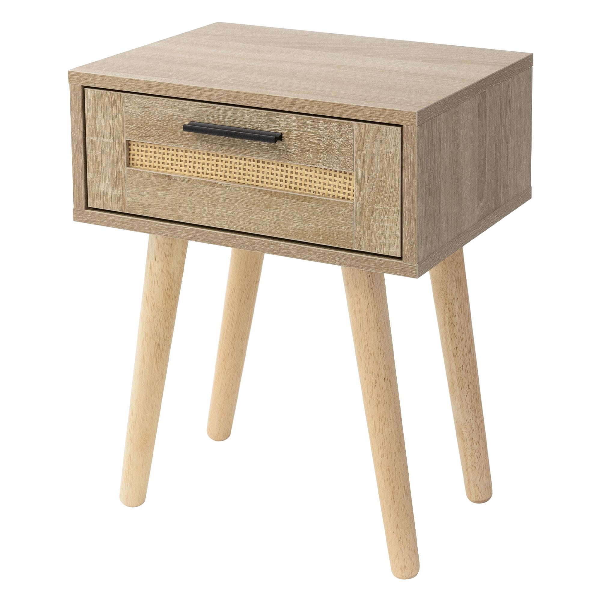 NACHTTISCH mit 1 Schublade 40x50,5x30 cm Eiche Optik Rattanfront - Beige/Naturfarben, Holz/Holzwerkstoff (40/50.5/30cm) - ML-DESIGN