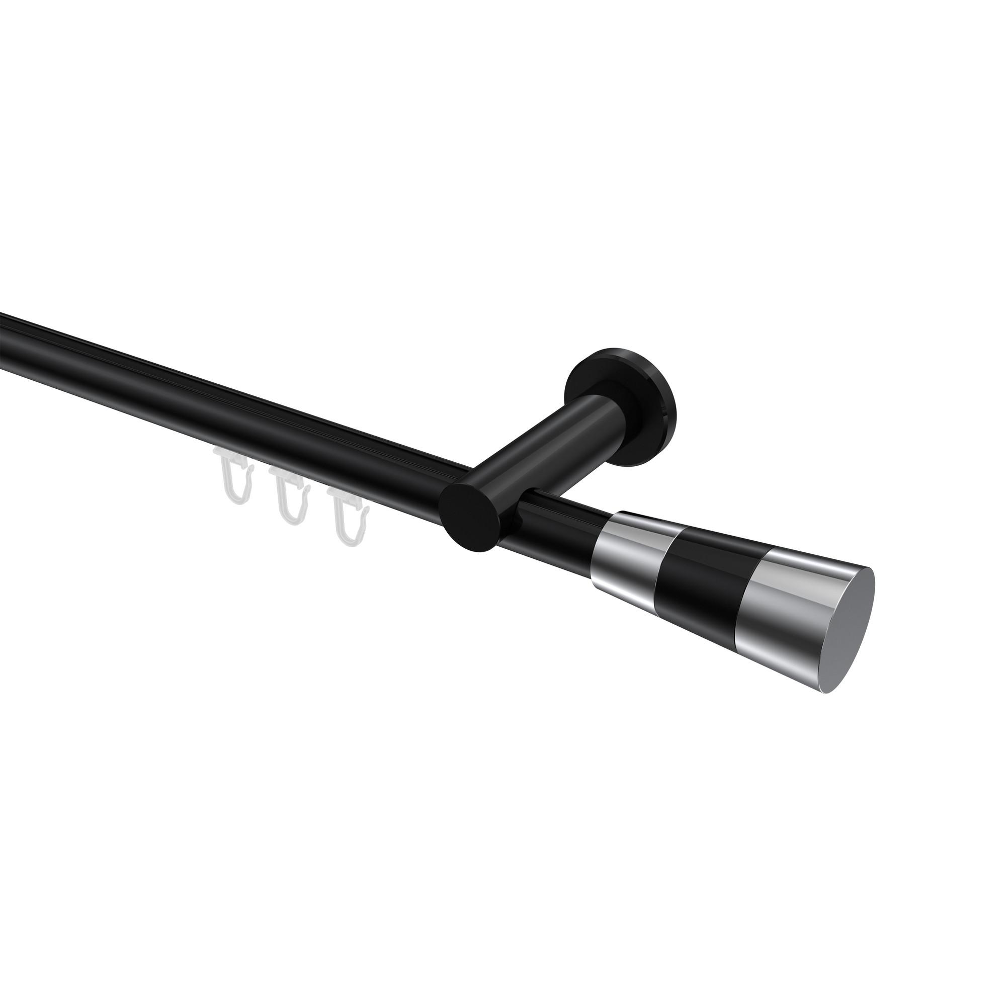 GARDINENSTANGE INNENLAUF Platon Tanara 280 cm (geteilt in 2 x 140 cm), 1-läufig, 20 mm Ø Schwarz - Chromfarben/Schwarz, Metall (280cm) - INTERDECO
