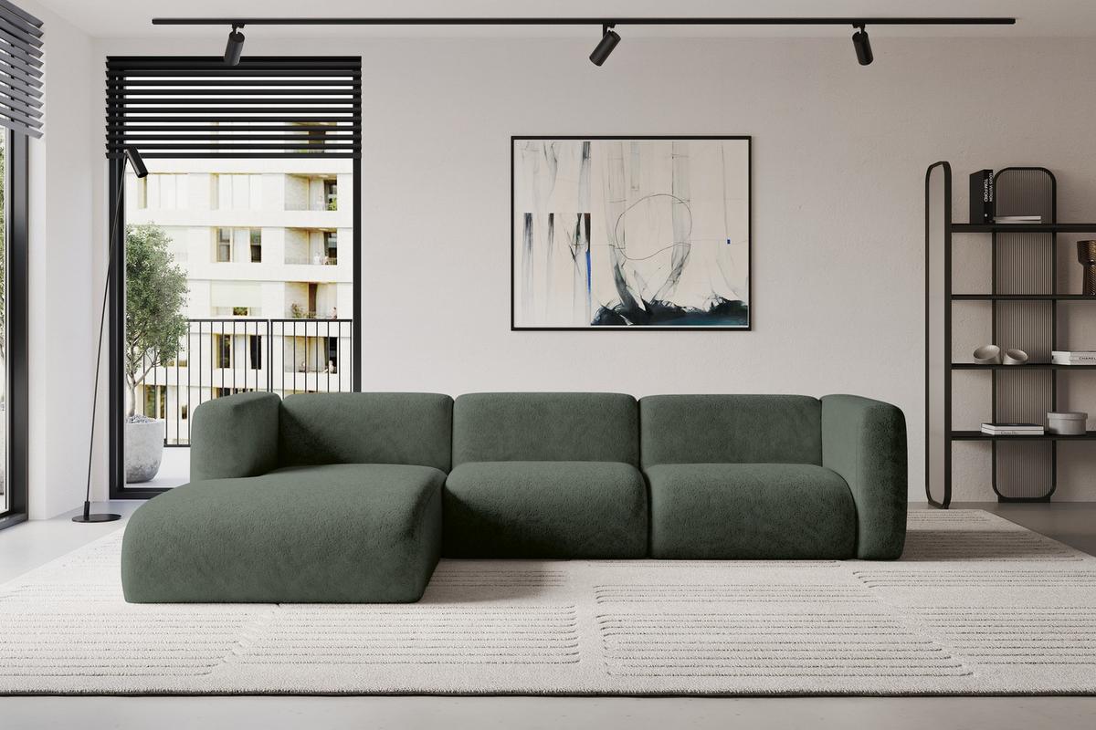 ECKSOFA Ottomane Links MIRA-L2 318x179x89 Grün Velours - Schwarz/Grün, Holzwerkstoff/Kunststoff (318/179cm) - ALTDECOR