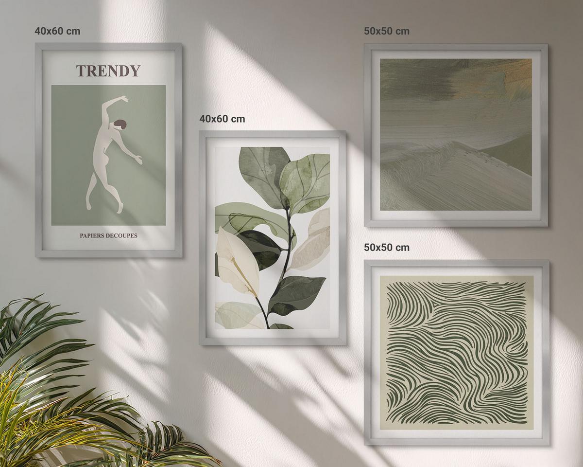 BILDER SET 4er Set - 50x50 cm & 40x60 cm Silberner Rahmen - Abstrakte Pflanzenmuster - Silberfarben, Kunststoff (50/50cm) - TULUP