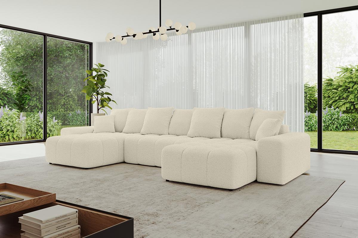 WOHNLANDSCHAFT ENIL-U 401x189x68 Beige Bouclé - Beige, Holzwerkstoff/Kunststoff (401/68/189cm) - ALTDECOR