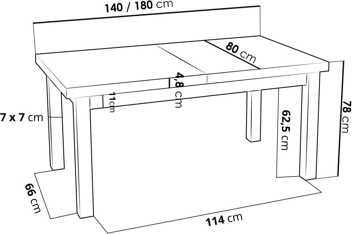 ESSTISCH Gemini rechteckig ausziehbar, Grauer Beton 140-180/80/78 cm - Hellgrau/Schwarz, Holz/Holzwerkstoff (80/180/78cm) - WFL GROUP