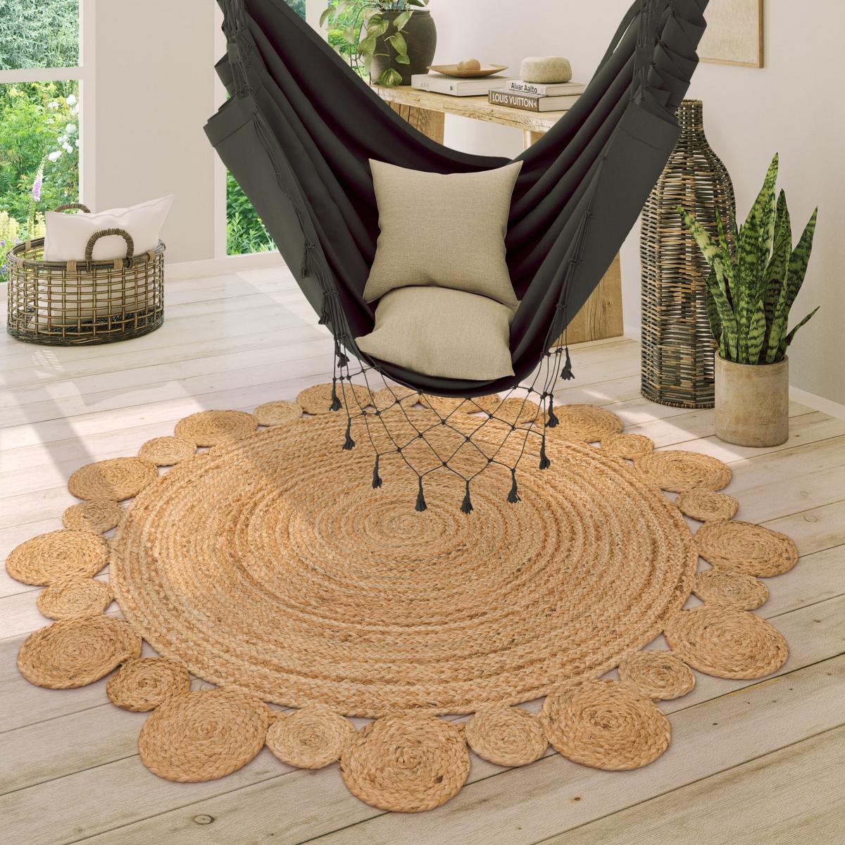 JUTETEPPICH handgewebt wendbar, im Boho-Stil, Natur, Ø 80 cm - Beige, Textil (80/80cm) - KADIMA DESIGN