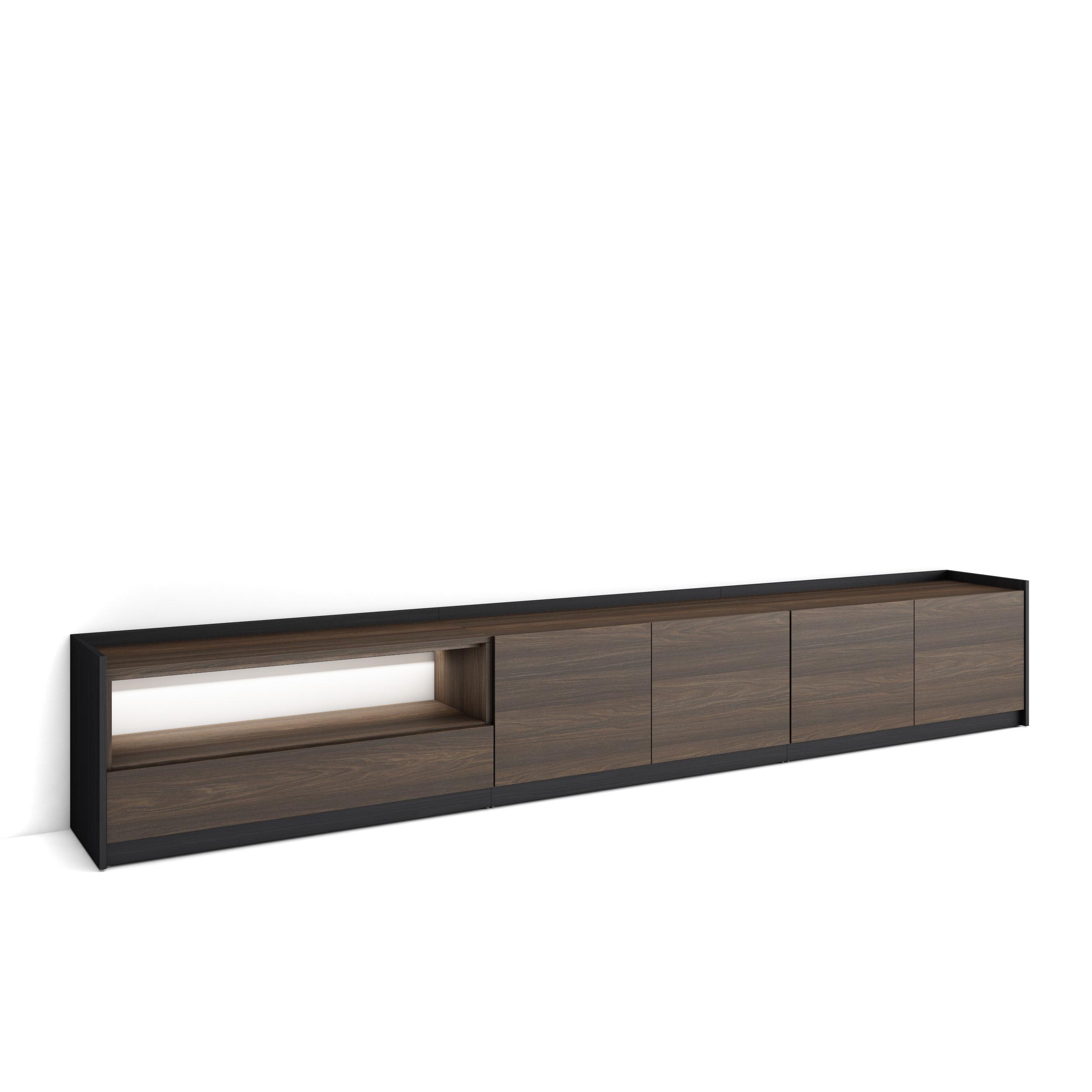 LOWBOARD, Dunkler Eiche und Schwarz, 310/37/50cm, mit Led - Dunkelbraun, Holzwerkstoff (310/50/37cm) - Skraut Home