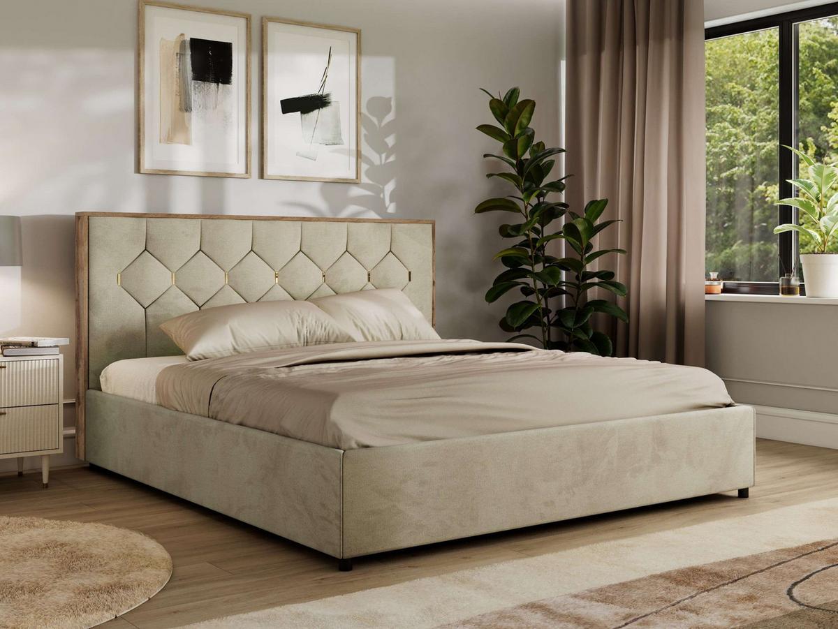 POLSTERBETT LARINO CLASSIC 140/200 - Beige Velvet - Schaum-Matratze - Beige, Textil (140/200cm) - MKS