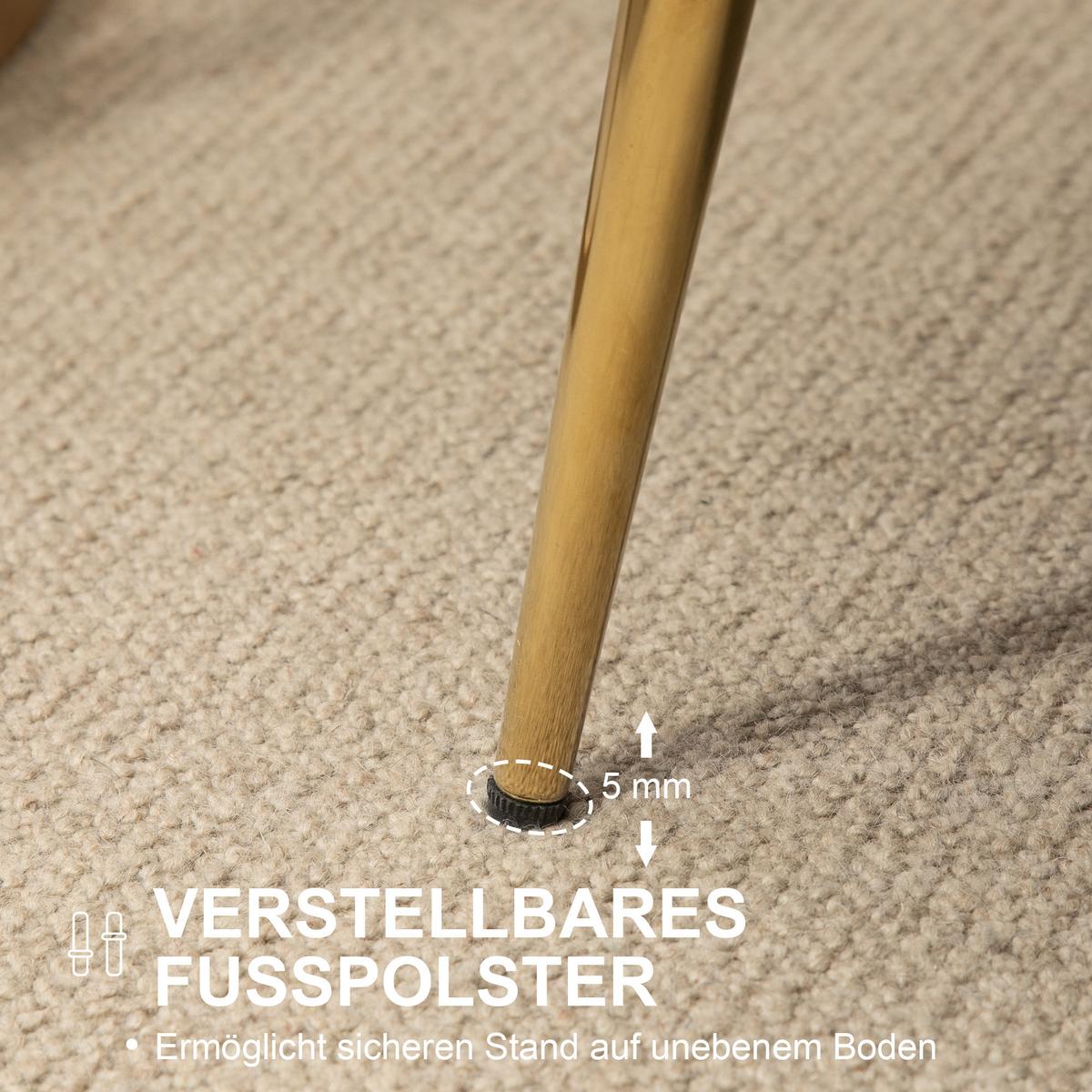 2 Sitzer Sofa, Couch, gepolsterter Polstersofa mit Armlehne, Samtopik Creme - Goldfarben/Creme, Textil/Metall (77/77/130cm) - HOMCOM