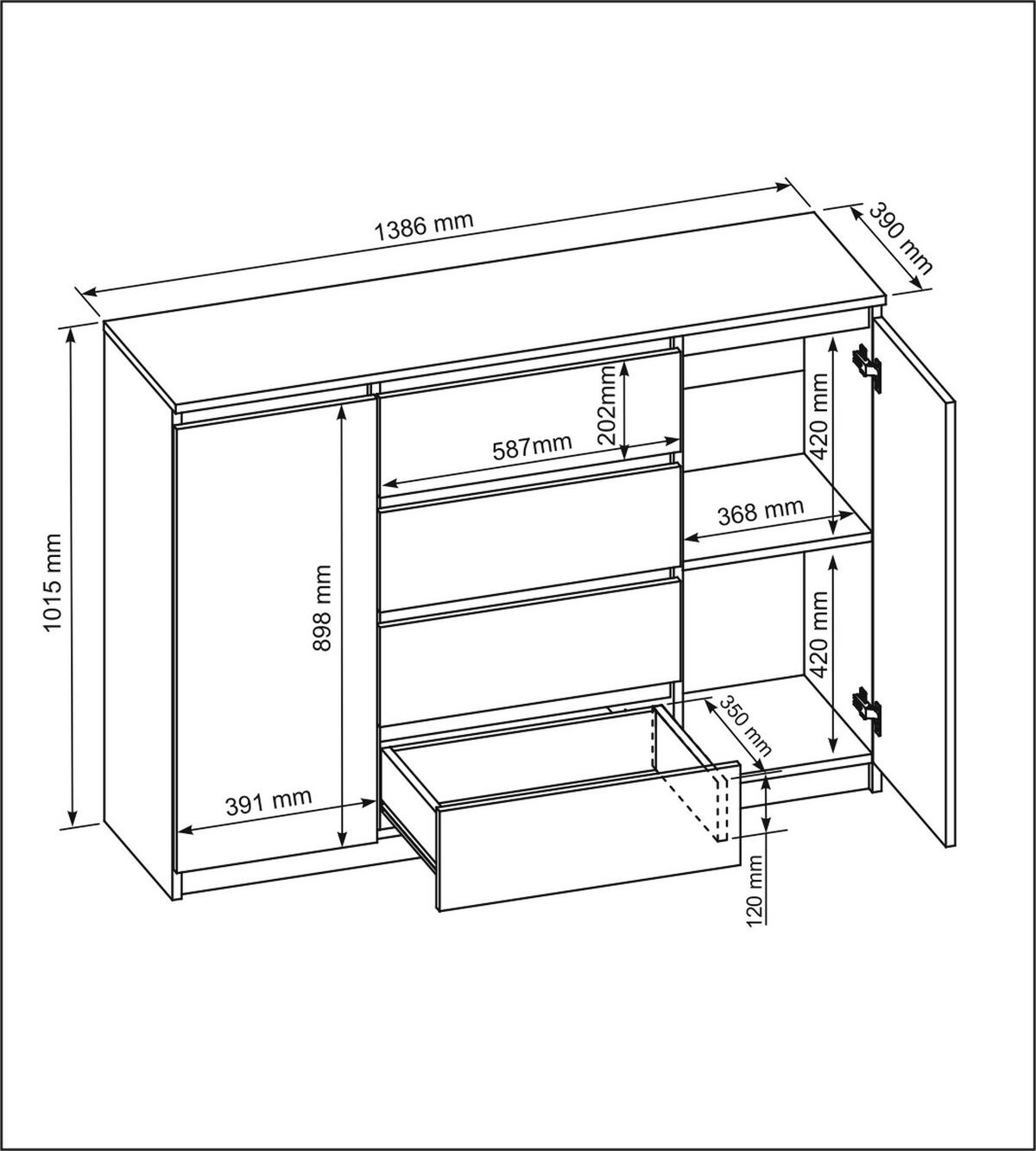 KOMMODE Schwarz 139/102/39 - Schwarz, Holzwerkstoff (139/102/39cm) - RAUMHIRSCH FURNITURE