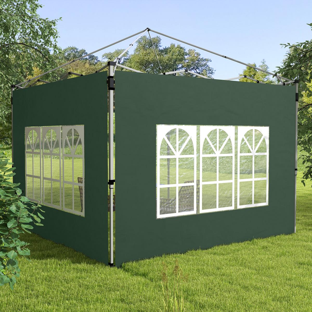 2ER-SET Seitenteile für Pavillon 3x3/3x4 m, Seitenwand mit Fenster, wasserdicht - Grün, Kunststoff/Textil (295/195/1cm) - Outsunny