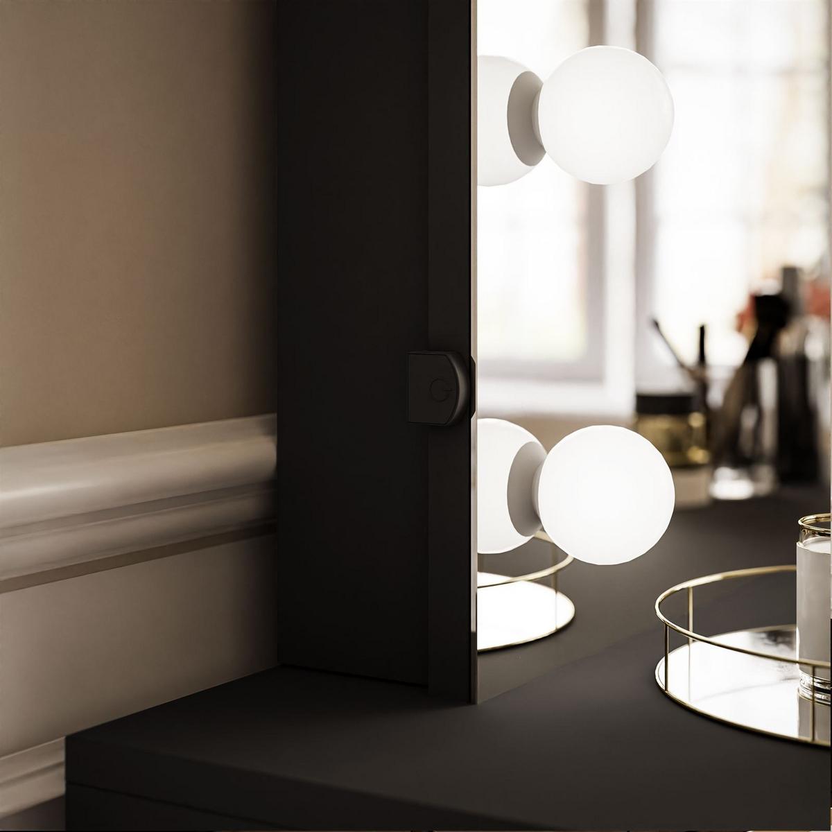 SCHMINKTISCH BLANCO GOLD ELITE mit Spiegel und Beleuchtung Schwarz Hochglanz PUSH OPEN - Schwarz Hochglanz/Goldfarben, Holzwerkstoff (100/146/42cm) - Lookway