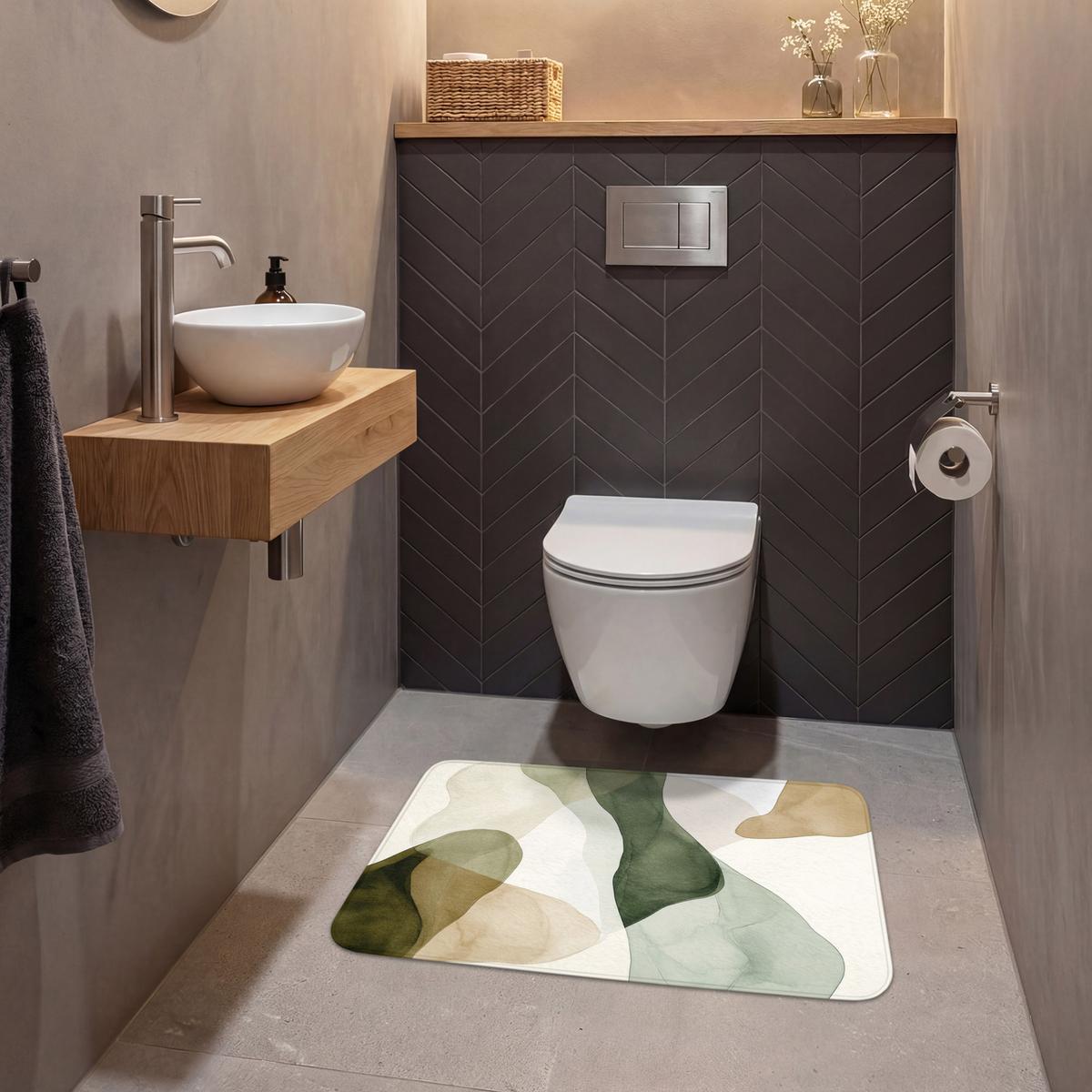 WC-VORLEGER Japandi - Abstrakt - Grün Toilettenteppich 80x50 cm - Grün, Textil (80/1cm) - OnlyWow