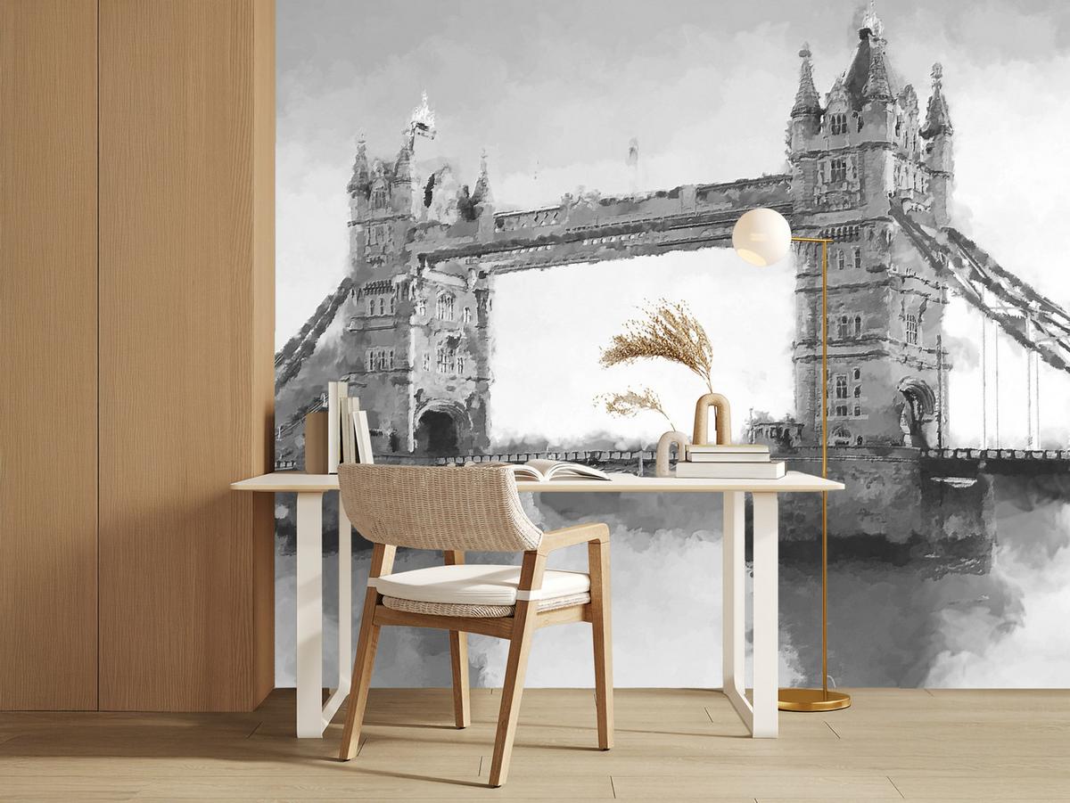 FOTOTAPETE für Wohnzimmer Tower Bridge Vintage Stil 500x350 - Schwarz/Grau, Papier (500/350cm) - Muralo