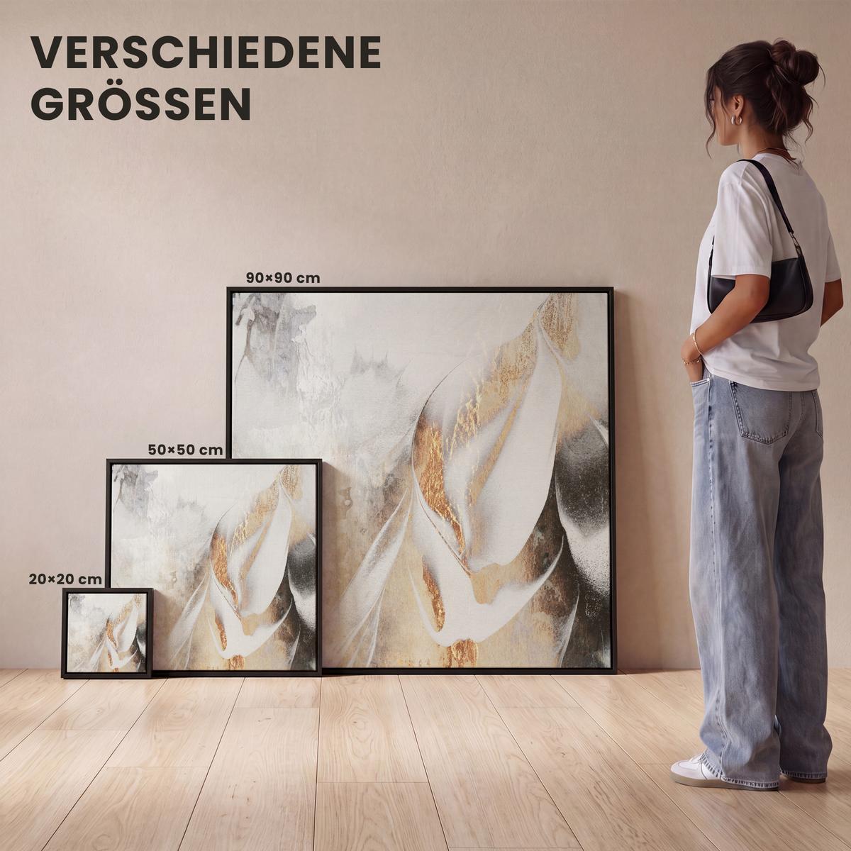 LEINWAND Bilder mit Rahmen - Luxus - Abstrakt - Gold - Weiß - 50x50 - Goldfarben, Textil (50/50cm) - MuchoWow