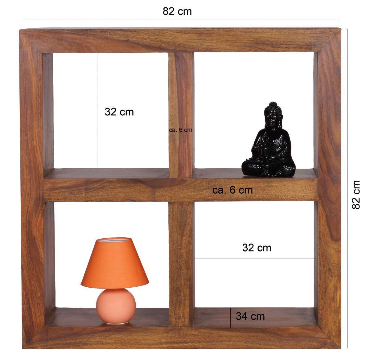 STANDREGAL – Naturholz, Massiv, 4 Fächer, 82x82x34 cm - Braun, Holz (82/82/34cm) - KADIMA DESIGN