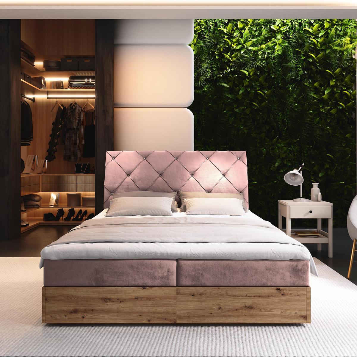 BOXBETT VELLANO 140x200 cm mit Matratze und Topper - Rosa - Rosa, Holz (140/200cm) - MASSENO