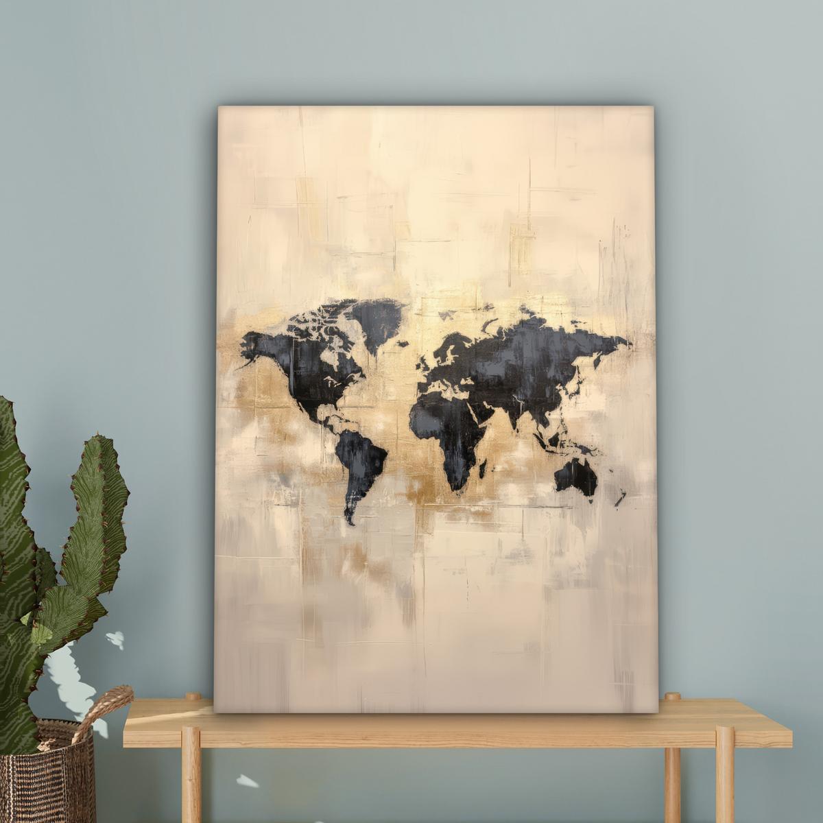 LEINWANDBILD Weltkarte - Gold - Schwarz - Abstrakt Wandbild Wohnzimmer 60x80 cm - Kupferfarben, Textil (60/80cm) - MuchoWow