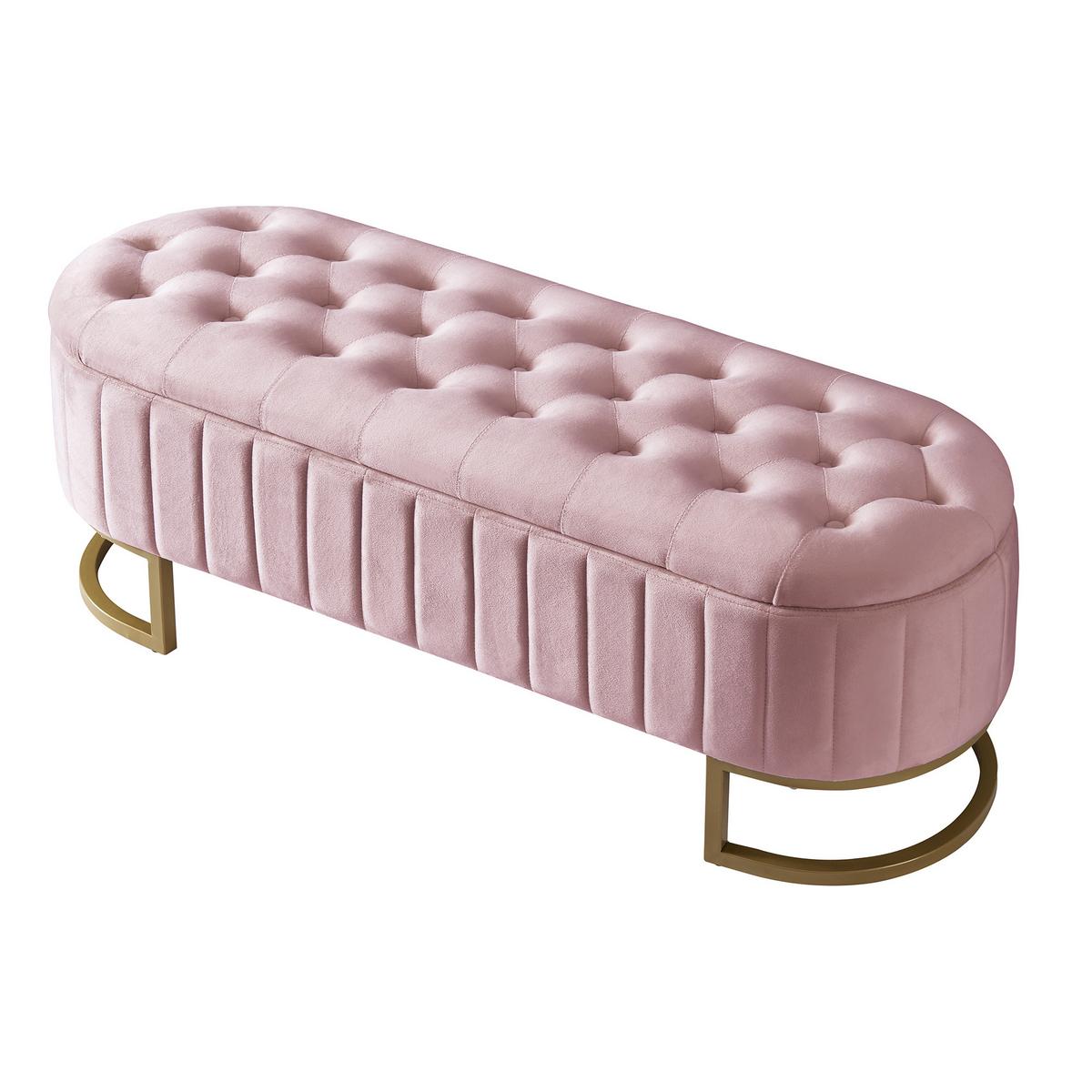 SITZBANK aus Samt Luxuriöse Polsterbank mit Stauraum & Gold-Gestell - Pink, Textil (120/43/39.9cm) - Urban Meuble