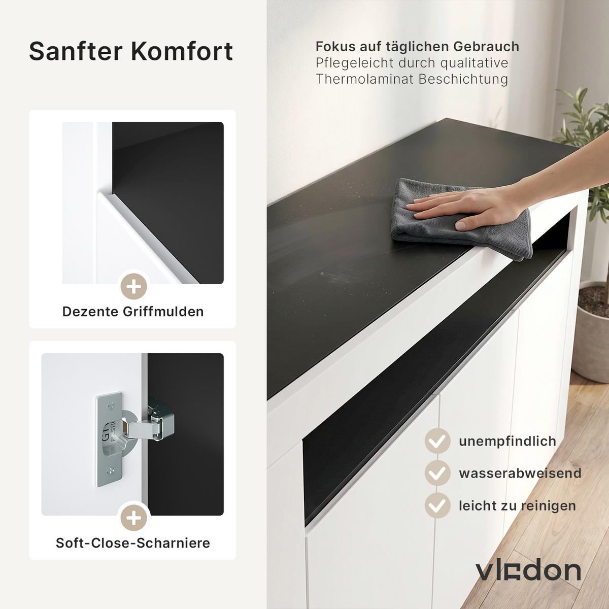 SIDEBOARD Valencia Eiche sägerau / Eiche sägerau - Eiche San Remo, Holzwerkstoff (155/92/40cm) - Vladon
