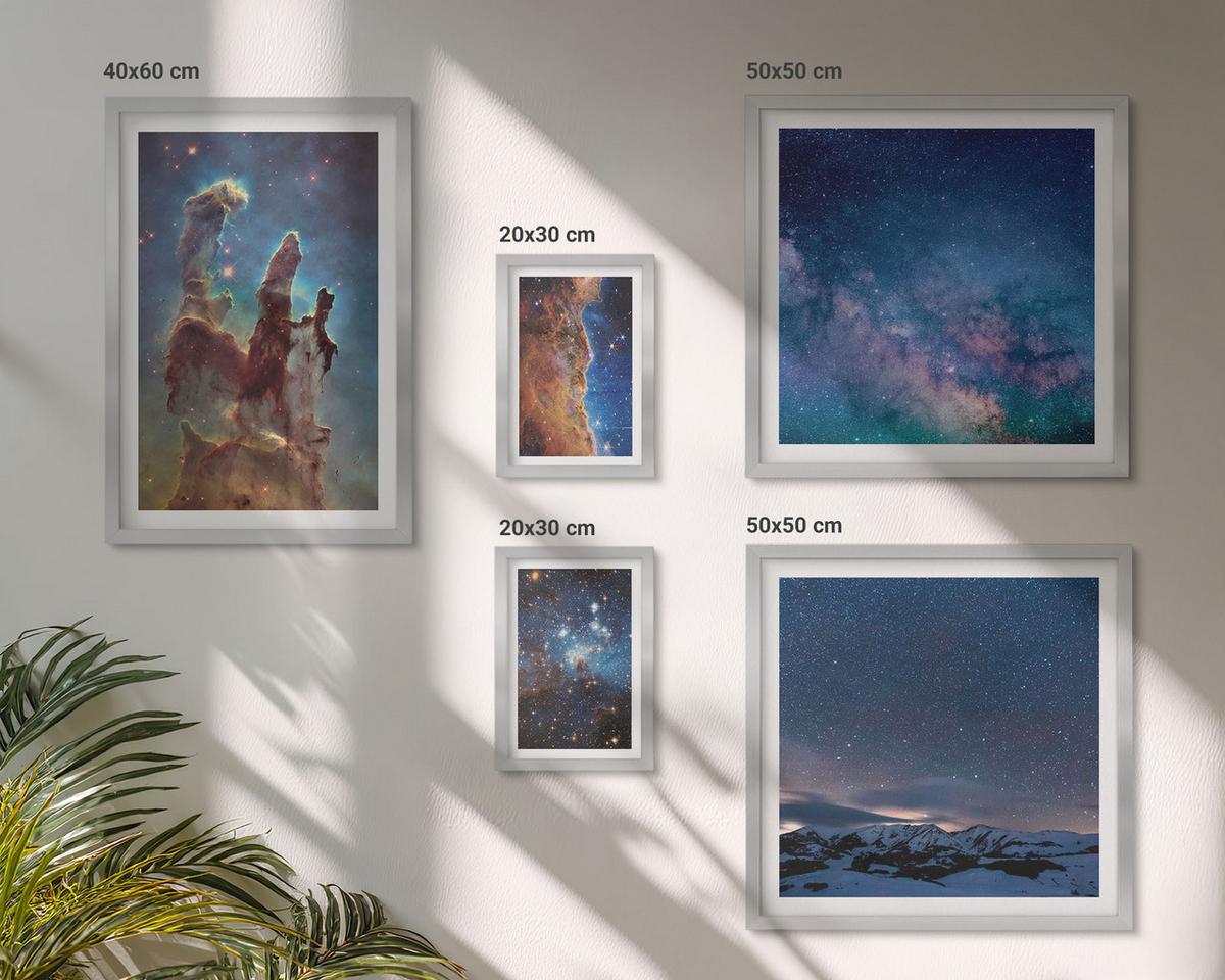 BILDER SET 5er Set - 50x50 cm & 20x30 cm & 40x60 cm Silberner Rahmen - Weltraumlandschaften von Galaxien - Silberfarben, Kunststoff (40/60cm) - TULUP