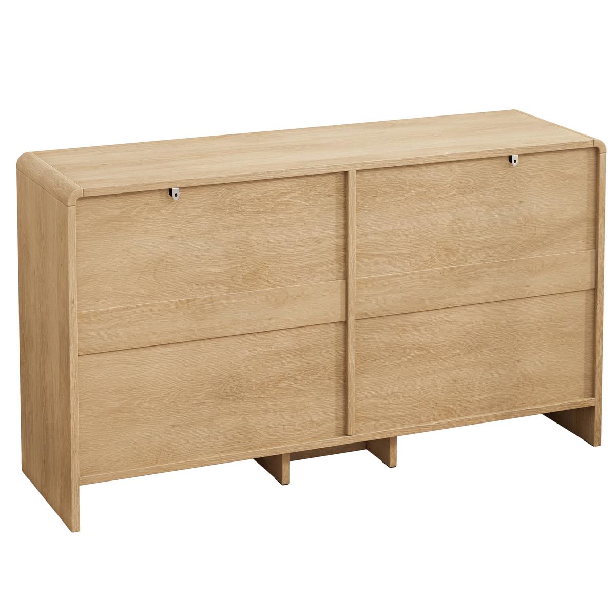SIDEBOARD holzwerkstoff in natur mit rattan geflecht, abgerundete ecken & 6 schubladen - Naturfarben, Holzwerkstoff (130/74/40cm) - Urban Meuble