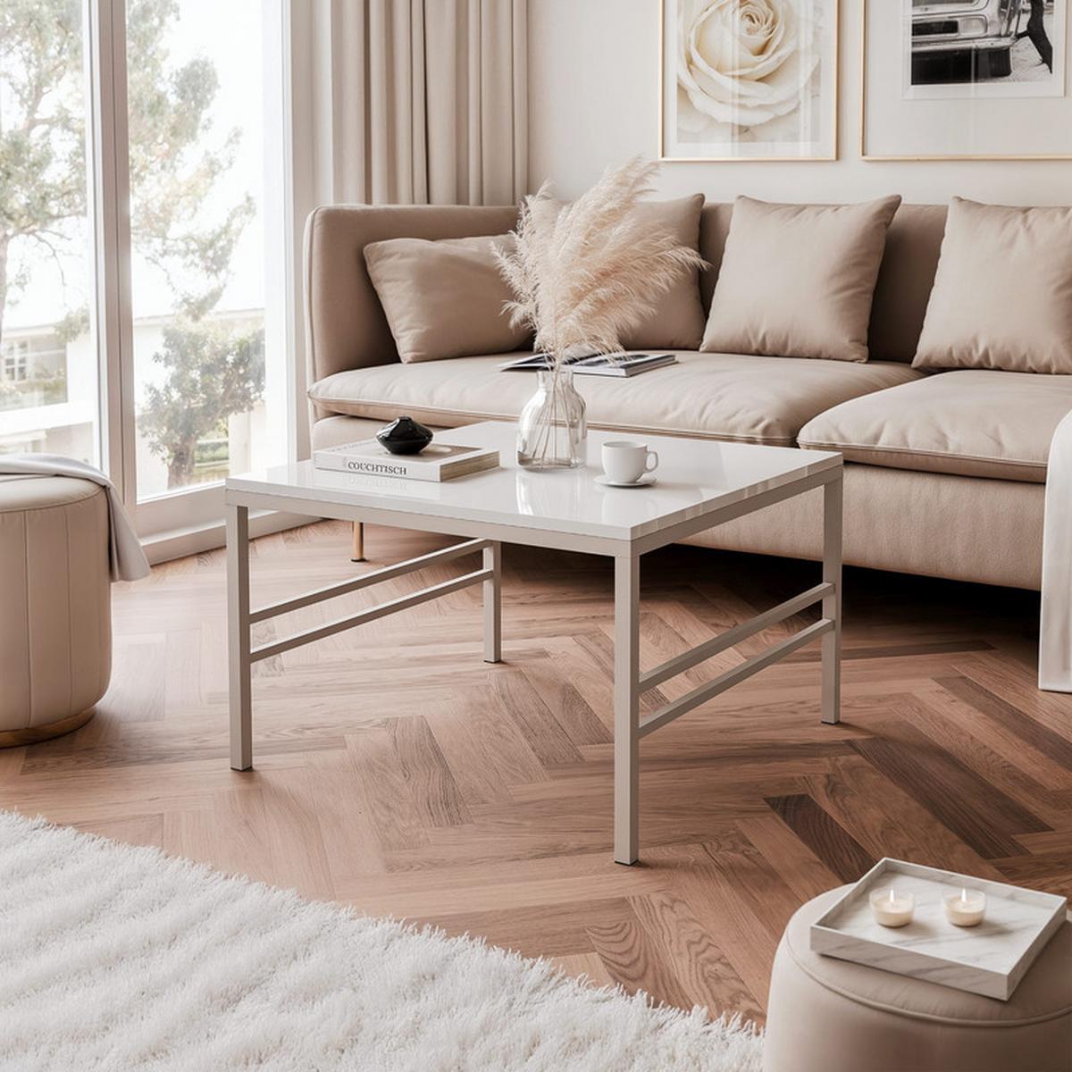 COUCHTISCH FORMA 60/60 cm Quadrat, Kaschmir / Weiß Hochglanz - Kaschmir/Weiß Hochglanz, Metall (60/60/40cm) - Idohome